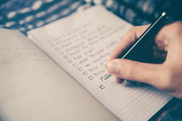 a list written in a journal